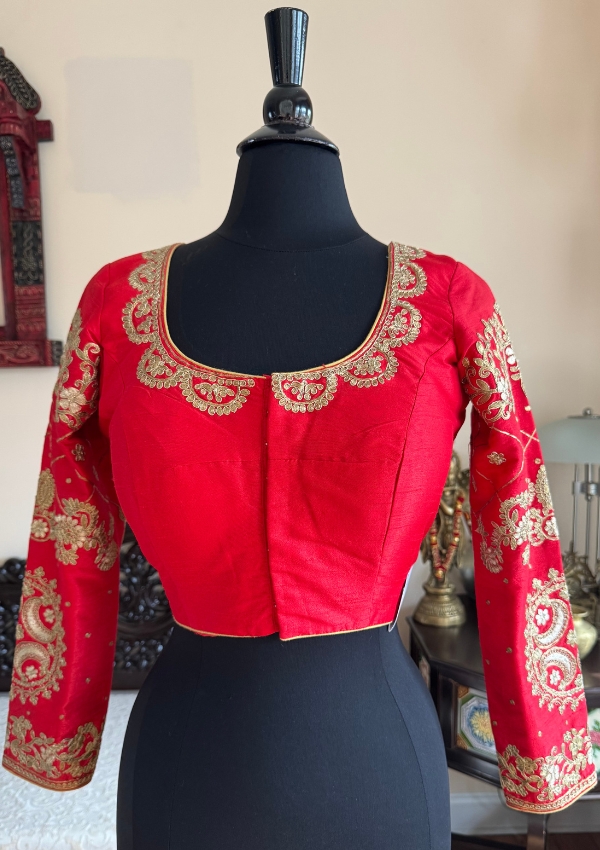 Red Zari Embroidered Festive Blouse